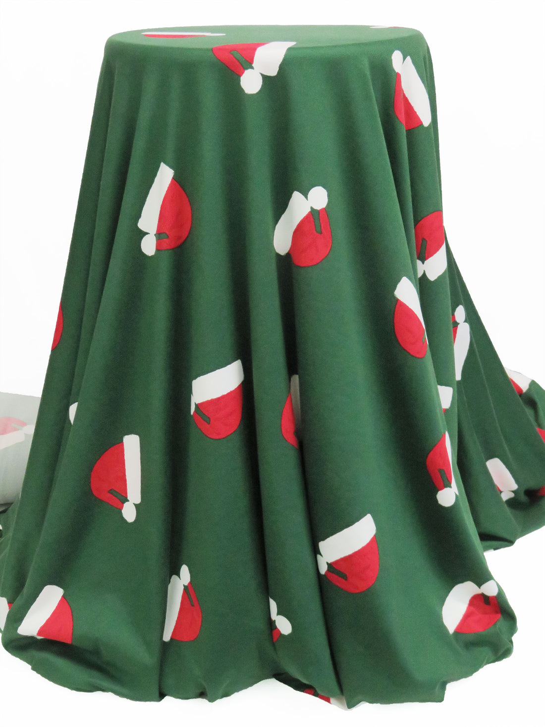 Evergreen/Holly Red/White Polyester/Lycra Santa Hat Print Double Brushed Knit 58W