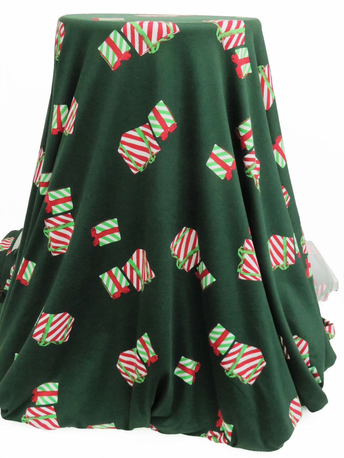 Evergreen/Dark Cherry Red/White/Spring Bud Green Polyester/Lycra Present Print Double Brushed Knit 58W