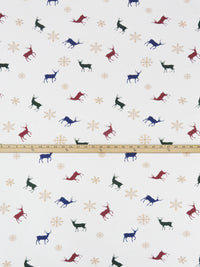 White/Biscuit/Evergreen/Multi Polyester/Lycra Deer And Snowflakes Print Double Brushed Knit 58W