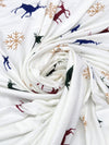 White/Biscuit/Evergreen/Multi Polyester/Lycra Deer And Snowflakes Print Double Brushed Knit 58W