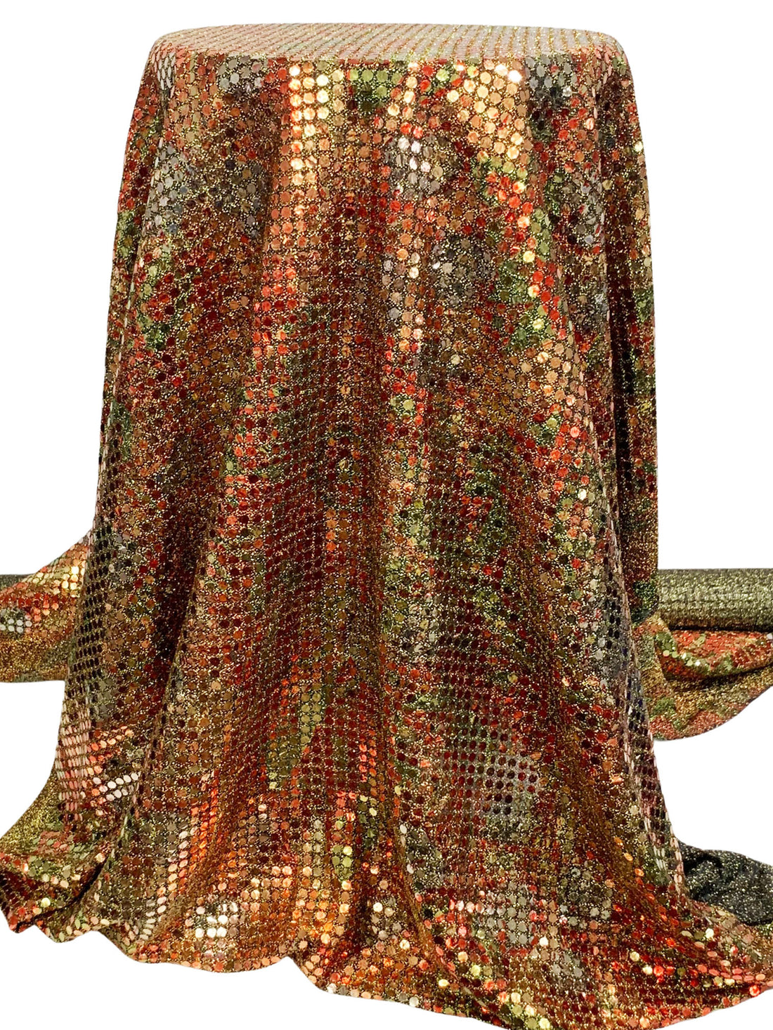 Gold/Silver/Black Nylon/Metallic Fused Sequins Grunge Design Sheer Knit 42W