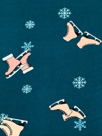 Deep Blue Sea/Rosy Beige/White Polyester/Lycra Ice Skates & Snowflakes Print Double Brushed Knit 58W