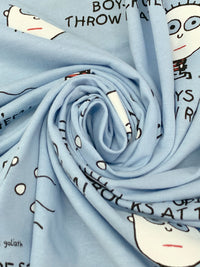 Powder Blue/White/Black 100% Cotton Novelty Print Jersey Knit 60W