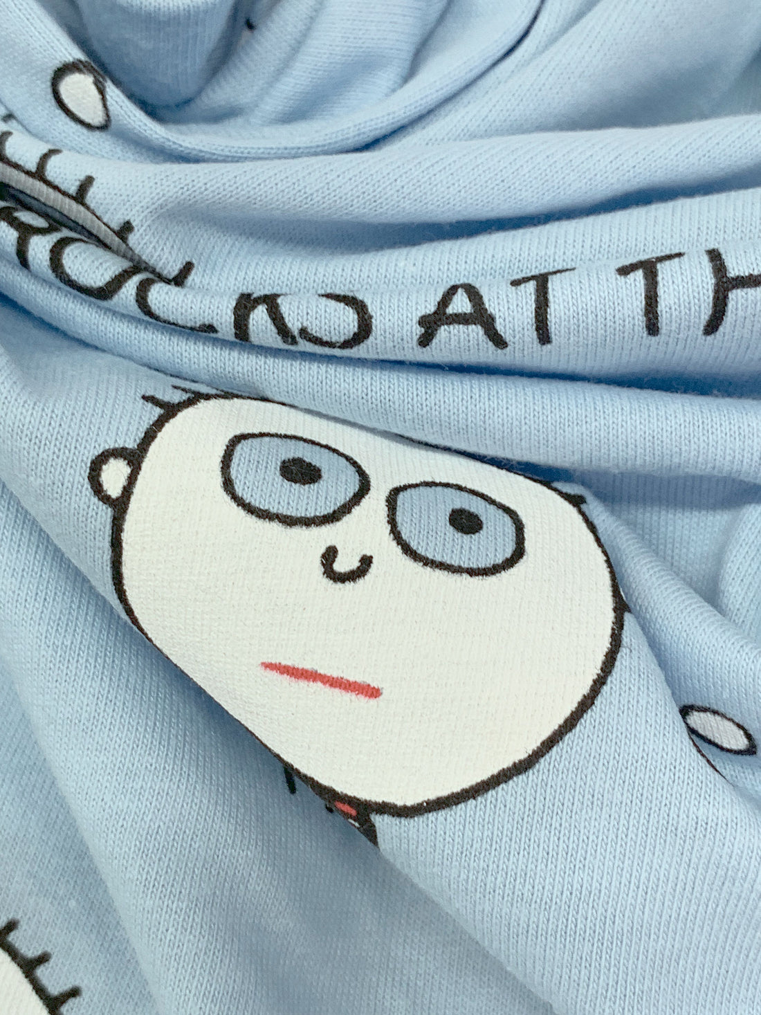Powder Blue/White/Black 100% Cotton Novelty Print Jersey Knit 60W