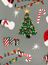 Dolphin Gray/White/Red/Multi Polyester/Lycra Christmas Decor Print Double Brushed Knit 56W