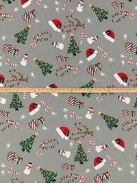 Dolphin Gray/White/Red/Multi Polyester/Lycra Christmas Decor Print Double Brushed Knit 56W