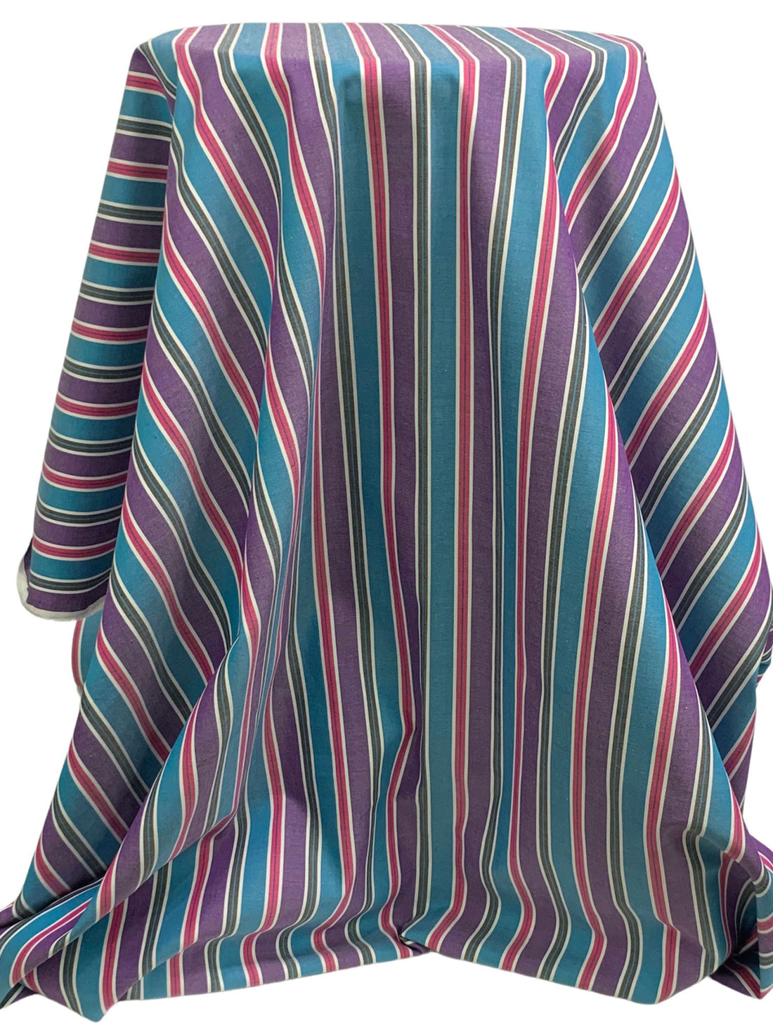 Dark French Lilac/Teal Blue/Dark Pink/White 100% Cotton Vertical Stripe Fine Oxford Shirting 44W