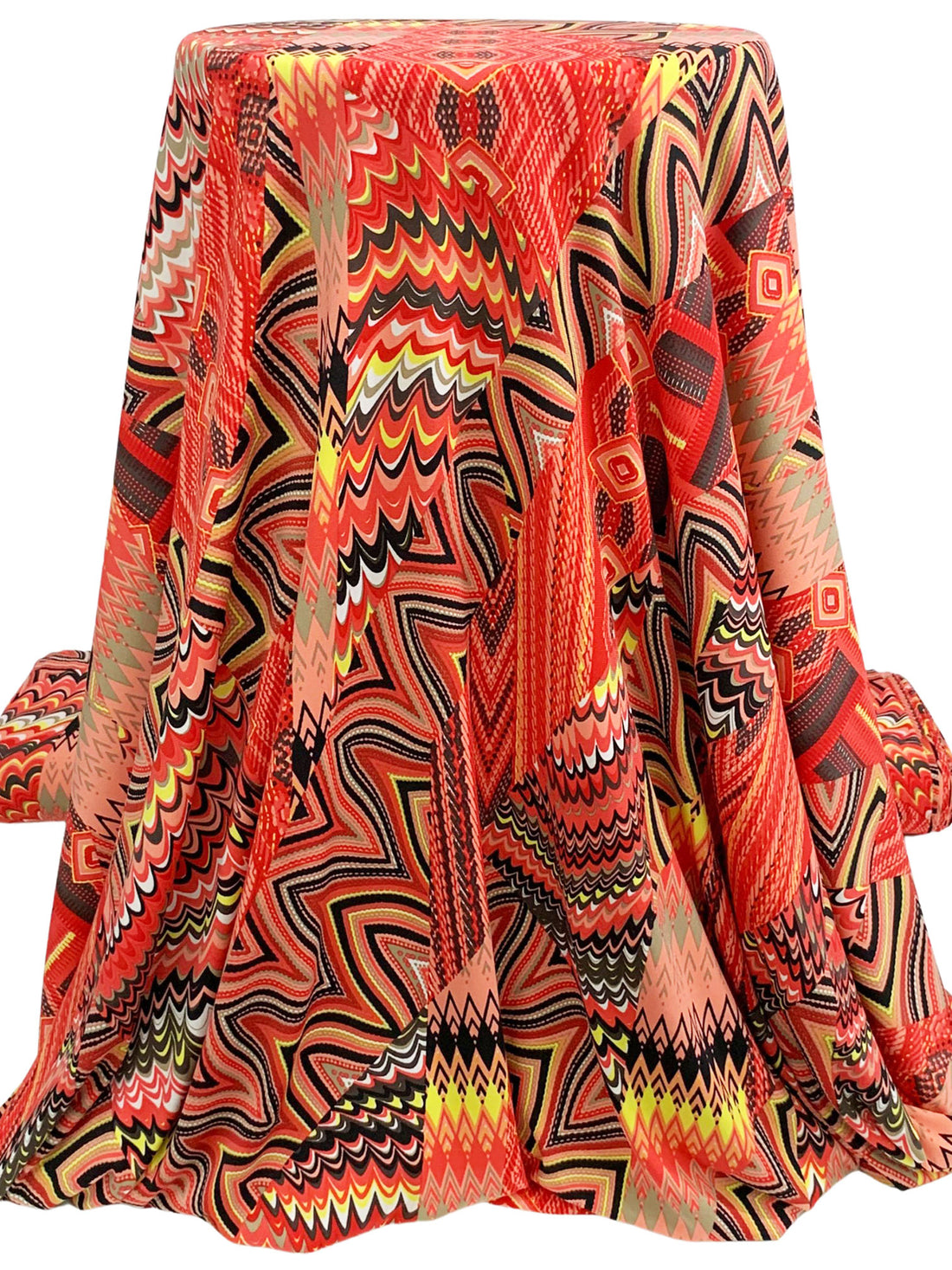 Scarlet/Tropical Coral/Black/Multi Polyester/Lycra Overlapping Warped Multi-Ornate Print ITY Knit 59W