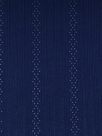 Navy Blue 100% Polyester Vertical Pindot Diamond Stripe Weave Rib Knit 36W