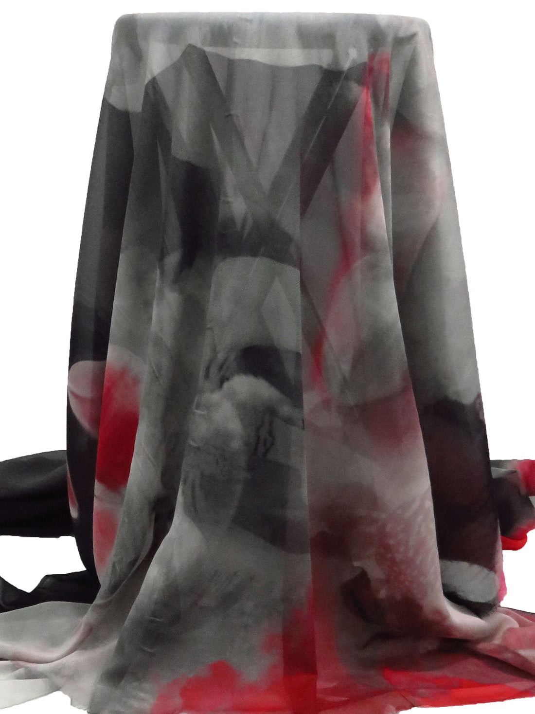 Black/Dark Gray/Scarlet/Multi Silk/Spandex Giant Floral Print Stretch Chiffon - NY Designer - 52W