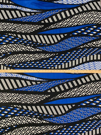 Cobalt Blue/Black/White Polyester/Lycra Stylized Horizontal Waves Print ITY Knit 59W