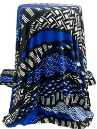 Cobalt Blue/Black/White Polyester/Lycra Stylized Horizontal Waves Print ITY Knit 59W