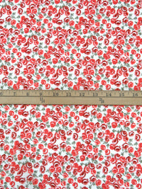 Pastel Red/White/Dark Fern Green/Multi 100% Cotton Small Artistic Roses Print Lawn 57W