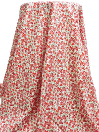 Pastel Red/White/Dark Fern Green/Multi 100% Cotton Small Artistic Roses Print Lawn 57W
