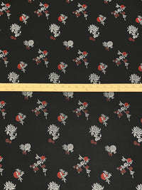 Obsidian Black/Crimson/Platinum 100% Acetate Brocade Floral Weave Satin 59W