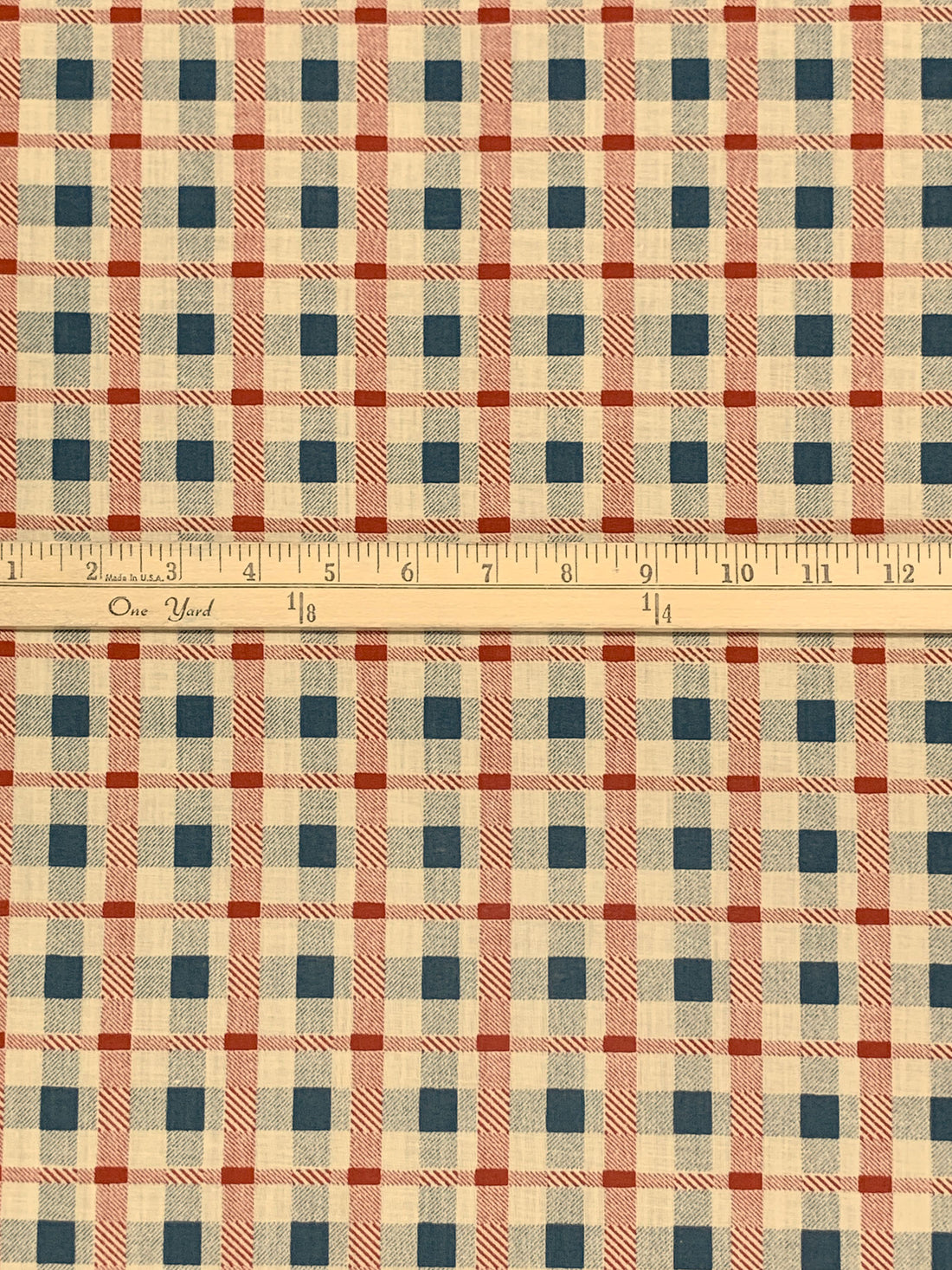 Wheat/Navy/Deep Red Polyester/Cotton Plaid Voile - Albert Nippon - 34W
