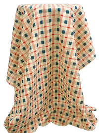 Wheat/Navy/Deep Red Polyester/Cotton Plaid Voile - Albert Nippon - 34W