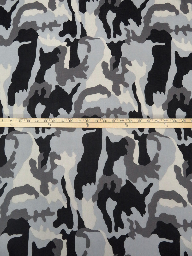 Black/Cloud Gray/Beige/Multi 100% Silk Camouflage Print Chiffon - NY Designer - 43W