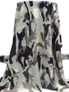Black/Cloud Gray/Beige/Multi 100% Silk Camouflage Print Chiffon - NY Designer - 43W