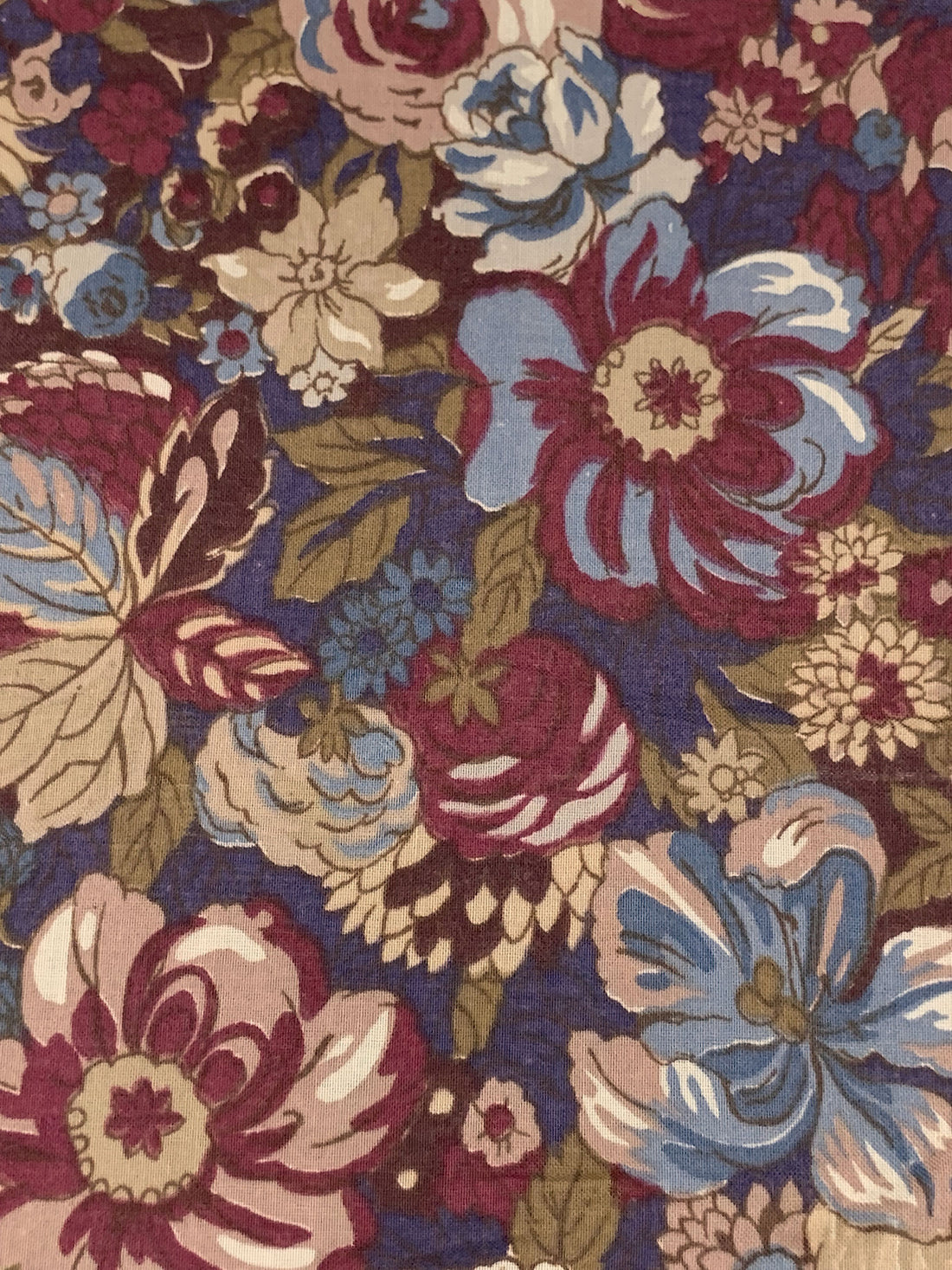 Light Slate Blue/Garnet/Dark Tan/Multi Wool/Cotton Floral Print Challis 53W