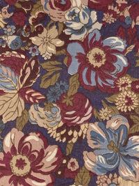 Light Slate Blue/Garnet/Dark Tan/Multi Wool/Cotton Floral Print Challis 53W