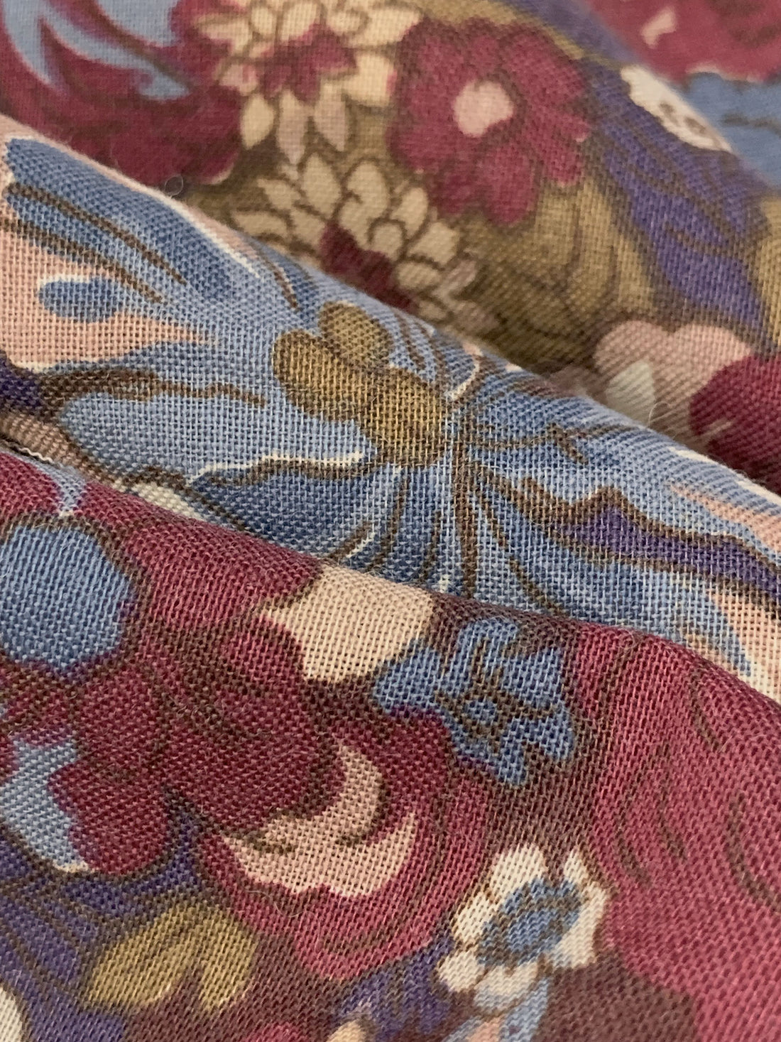 Light Slate Blue/Garnet/Dark Tan/Multi Wool/Cotton Floral Print Challis 53W