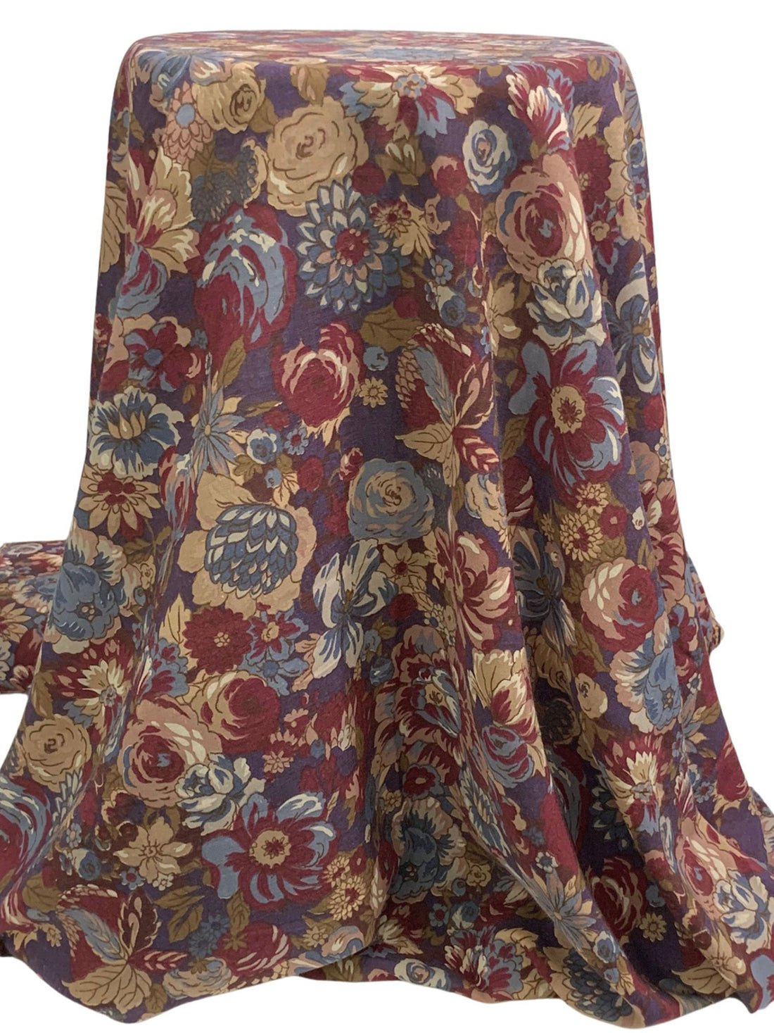 Light Slate Blue/Garnet/Dark Tan/Multi Wool/Cotton Floral Print Challis 53W