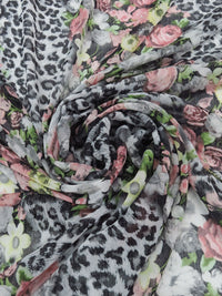 Glacier Gray/Cherry Blossom/Irish Green/Multi 100% Polyester Animal And Floral Print Crinkle Chiffon - Famous Dress Designer - 56W