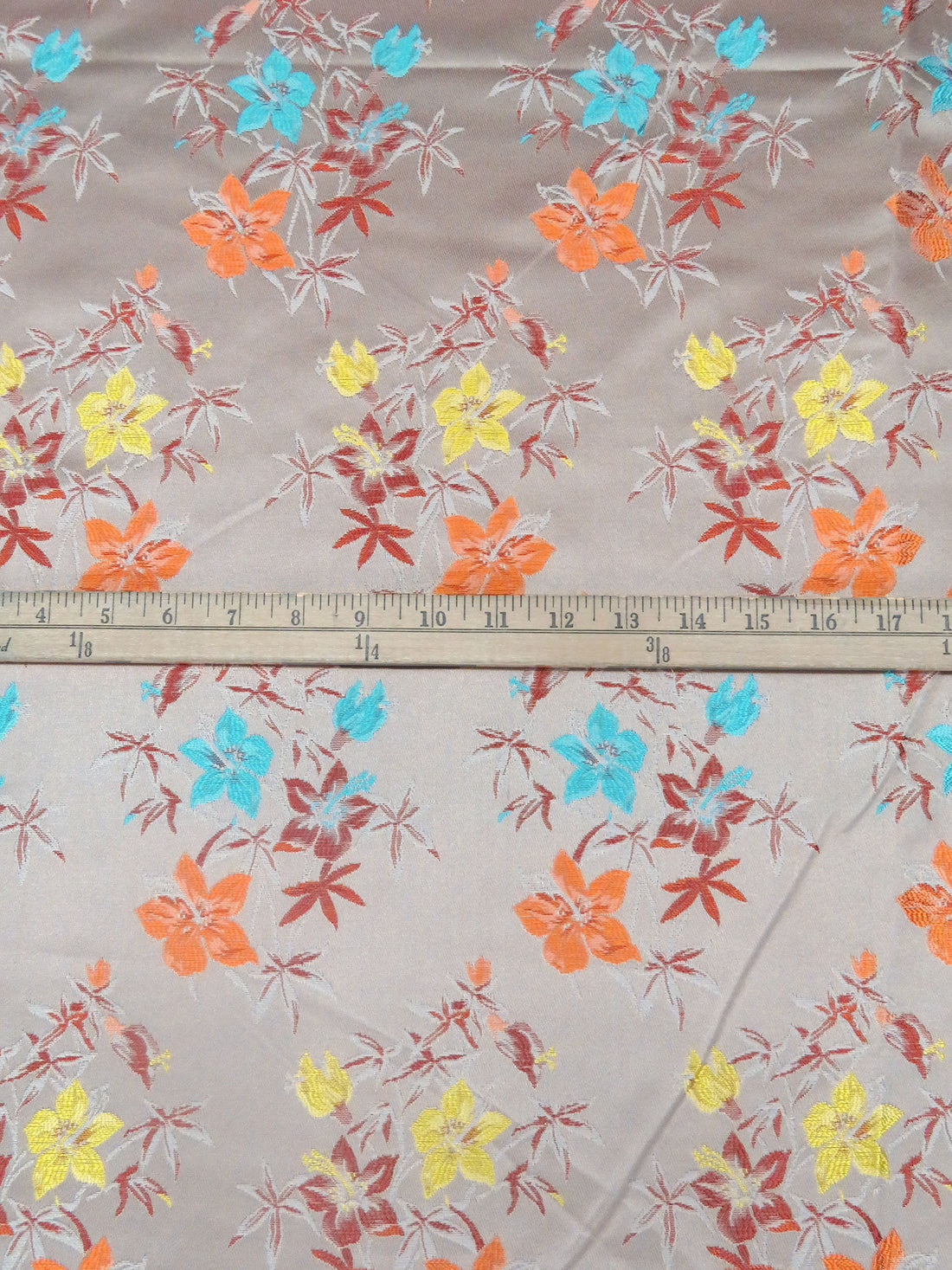 Stone Terrace/Brass/Copper/Multi 100% Acetate Tropical Floral Weave Brocade Satin - Imported From France - 58W