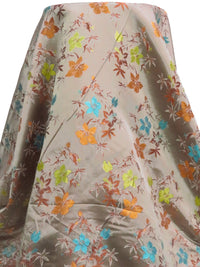 Stone Terrace/Brass/Copper/Multi 100% Acetate Tropical Floral Weave Brocade Satin - Imported From France - 58W