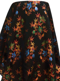 Black/Dark Red/Copper/Multi 100% Acetate Tropical Floral Weave Brocade Satin - Imported From France - 58W