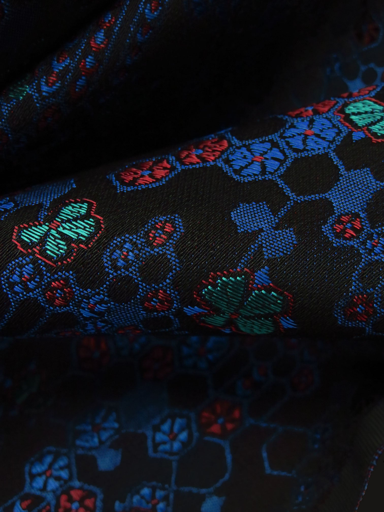 Black/Dark Blue/Brick Red/Multi 100% Acetate Geometric Floral