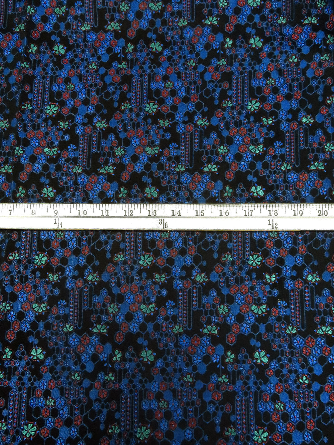 Black/Dark Blue/Brick Red/Multi 100% Acetate Geometric Floral Weave Brocade Satin - Imported From France - 36W