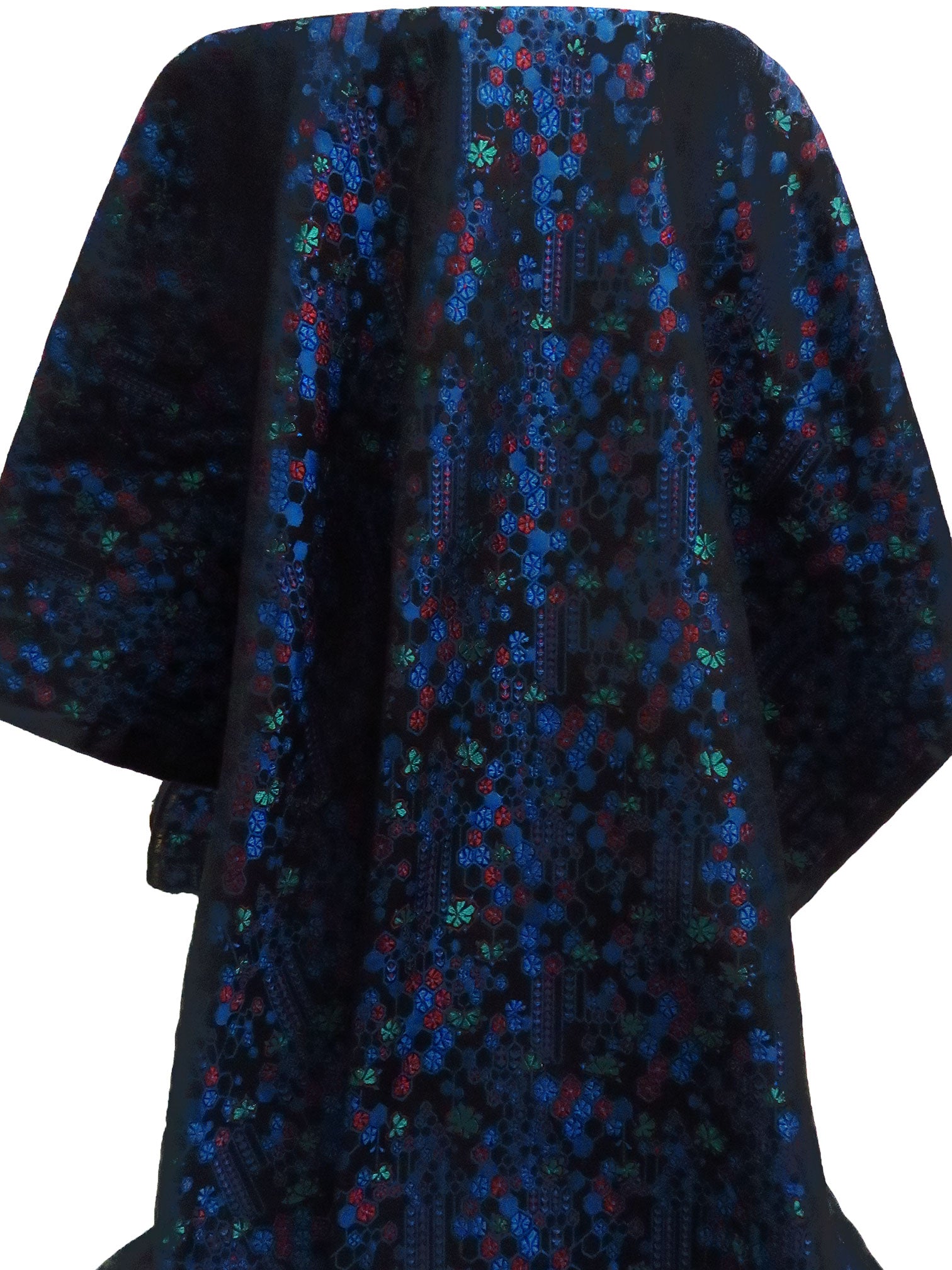 Black/Dark Blue/Brick Red/Multi 100% Acetate Geometric Floral