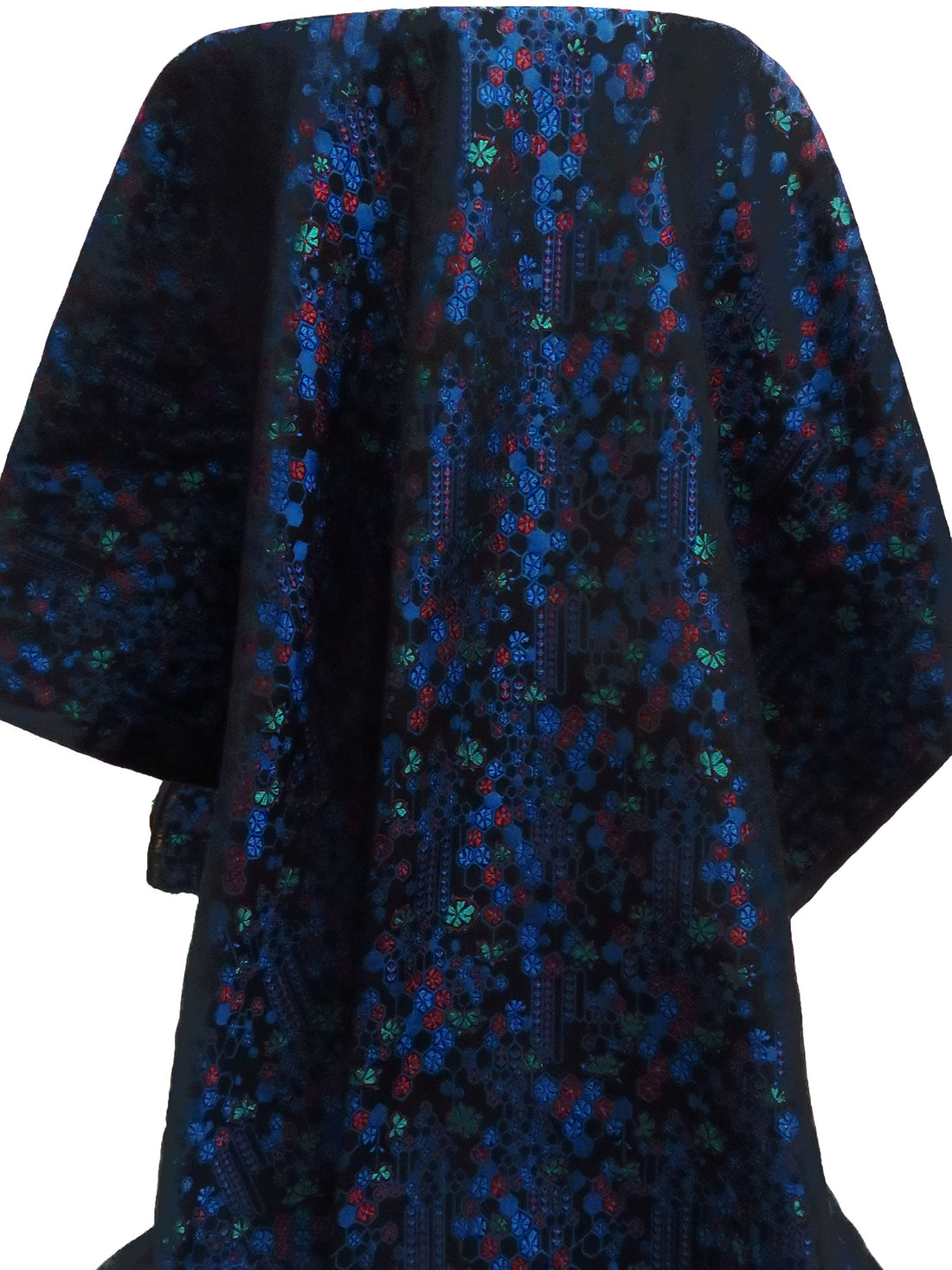 Black/Dark Blue/Brick Red/Multi 100% Acetate Geometric Floral Weave Brocade Satin - Imported From France - 36W