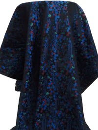 Black/Dark Blue/Brick Red/Multi 100% Acetate Geometric Floral Weave Brocade Satin - Imported From France - 36W
