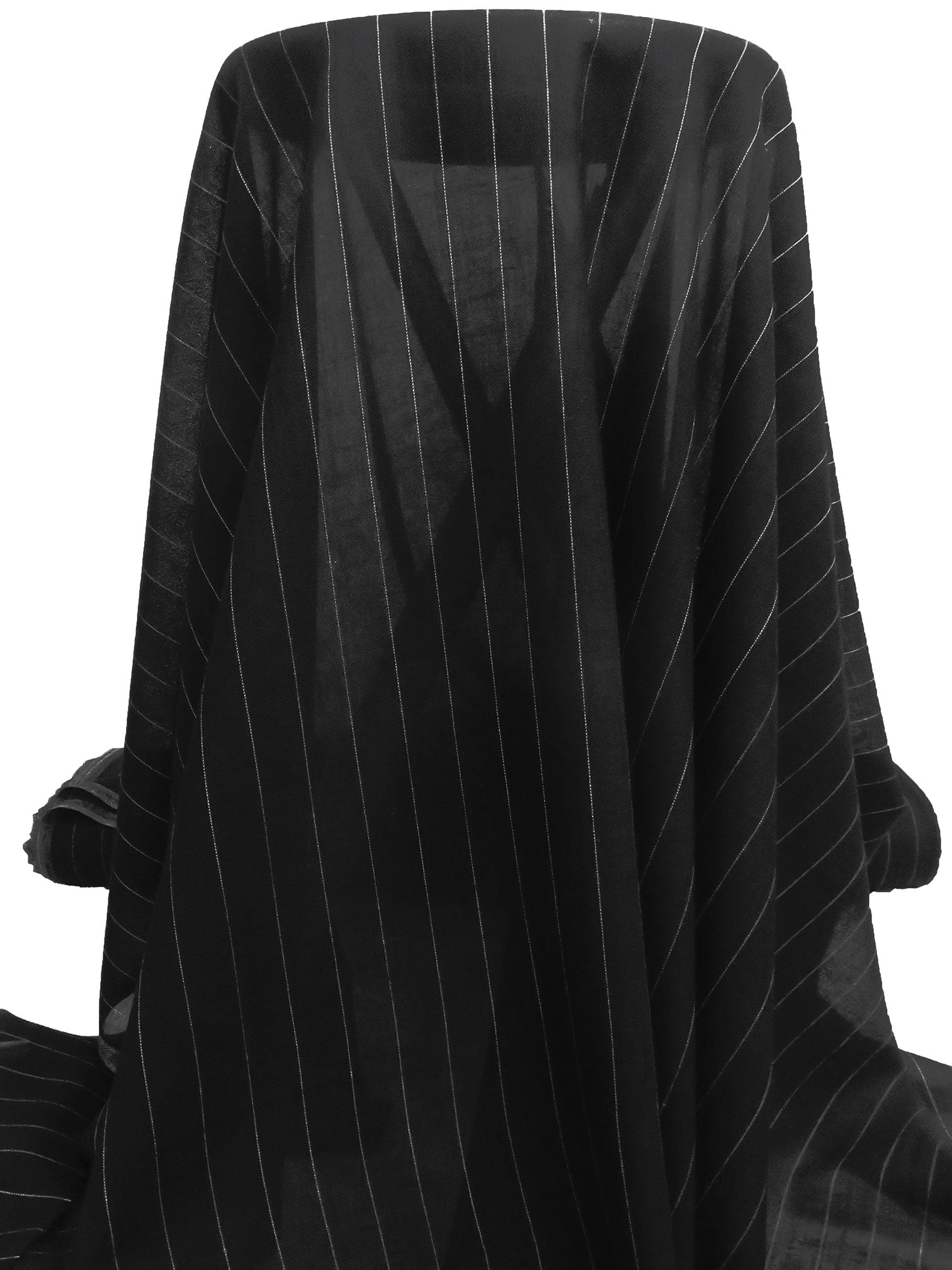 Black/Mid Gray 100% Wool Vertical Pinstripe Gauze - Imported From