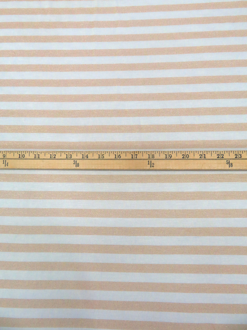 White/Gold Rayon/Cotton/Metallic Horizontal Foil Stripe Weave Tissue Jersey Knit 66W