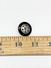 Black/Silver Wheel-Look Plastic/Metal Shank Button 1" - Quantity Of 10