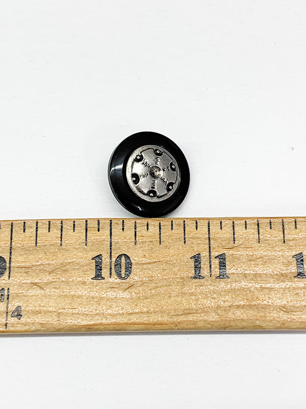 Black/Silver Wheel-Look Plastic/Metal Shank Button 1" - Quantity Of 10