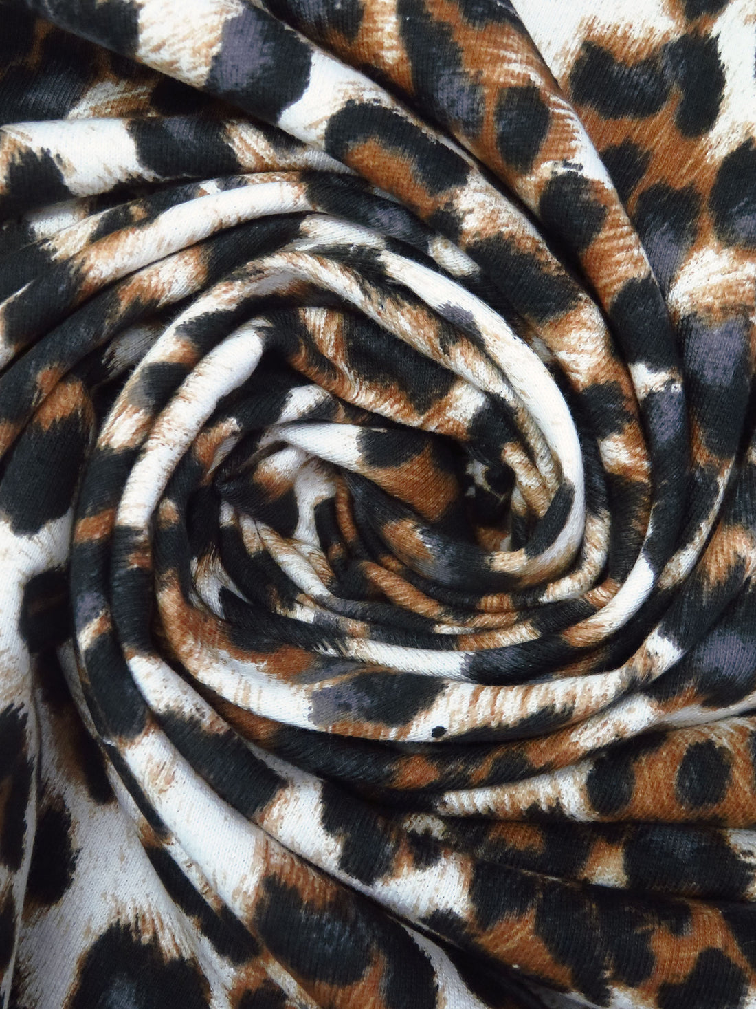 Russet/Matte Black/White/Multi 100% Cotton Animal Spot Print French Terry Knit 52W