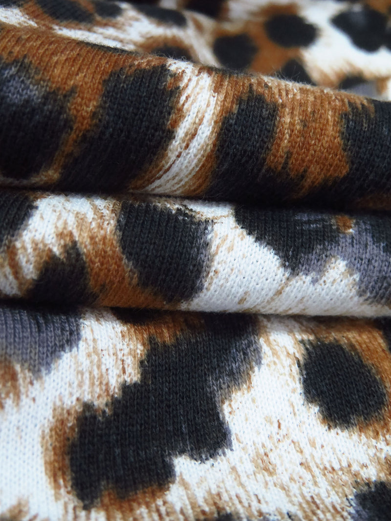 Russet/Matte Black/White/Multi 100% Cotton Animal Spot Print French Terry Knit 52W