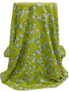 Dark Celery Green/Shadow Blue/White/Black 100% Rayon Floral Print Challis 53W