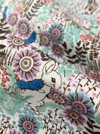 Cyan Azure Blue/Lilac/White/Multi 100% Cotton Peter Rabbit Floral Print Lawn 56W