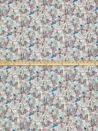 Cyan Azure Blue/Lilac/White/Multi 100% Cotton Peter Rabbit Floral Print Lawn 56W