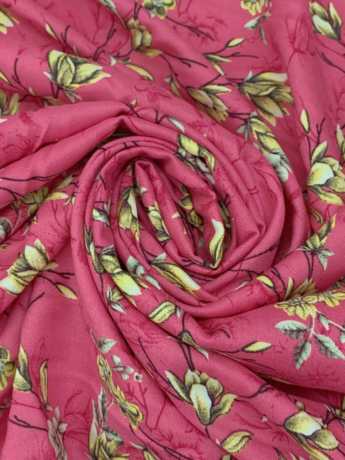 Charm Pink/Soft Yellow/White 100% Rayon Floral Print Challis 52W