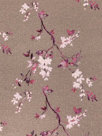 Taupe Brown/White/Charm Pink 100% Cotton Floral Print Voile 56W