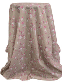 Taupe Brown/White/Charm Pink 100% Cotton Floral Print Voile 56W