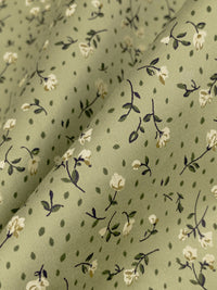 Sage/Cream/Black 100% Cotton Ditsy Floral Print Sateen Shirting 54W