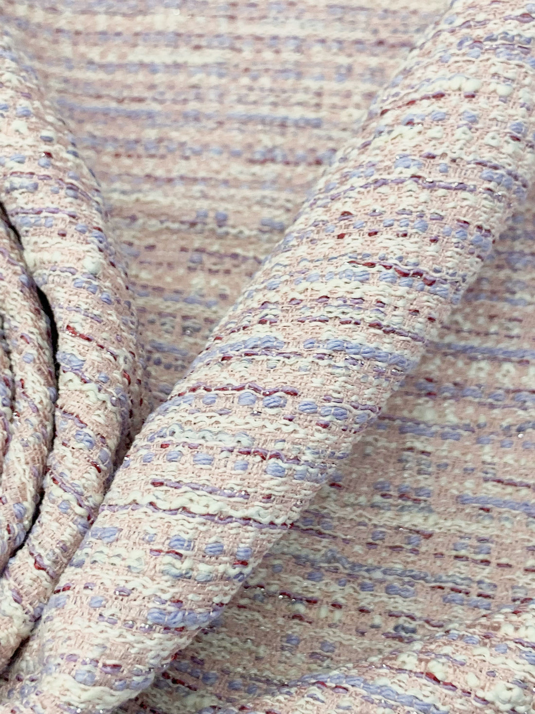 Light Periwinkle/Dusty Pink/Alabaster/Silver Cotton/Polyester/Acrylic/Nylon/Rayon/Linen Boucle Suiting - Imported From Italy - 52W